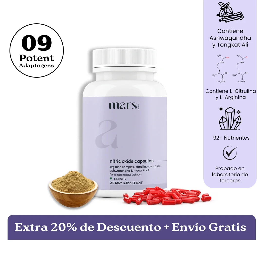 Cápsulas de Óxido Nítrico Mars con L-Arginina, L-Citrulina y Adaptógenos – Apoyo a la Circulación, Resistencia y Recuperación (60N)