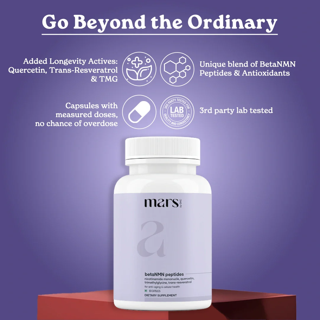 Mars BetaNMN Peptides 1000mg | NAD+ Booster with TMG, Quercetin & Resveratrol  for Cellular Energy, Anti-Aging & Longevity - Image 4