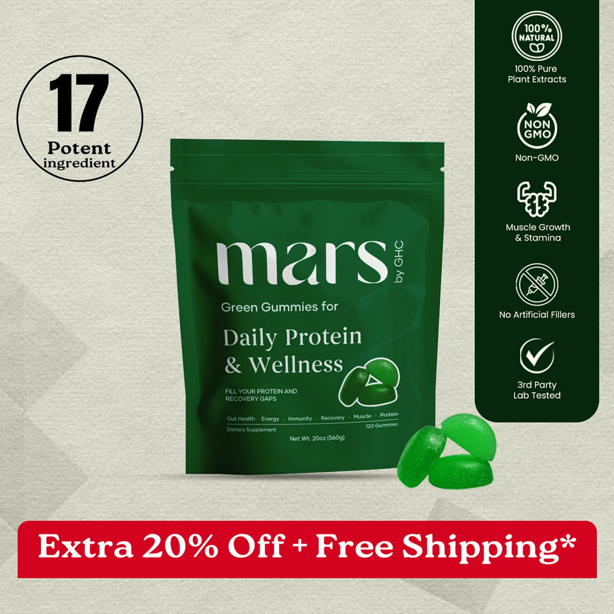 Mars Daily Protein & Wellness Green Gummies
