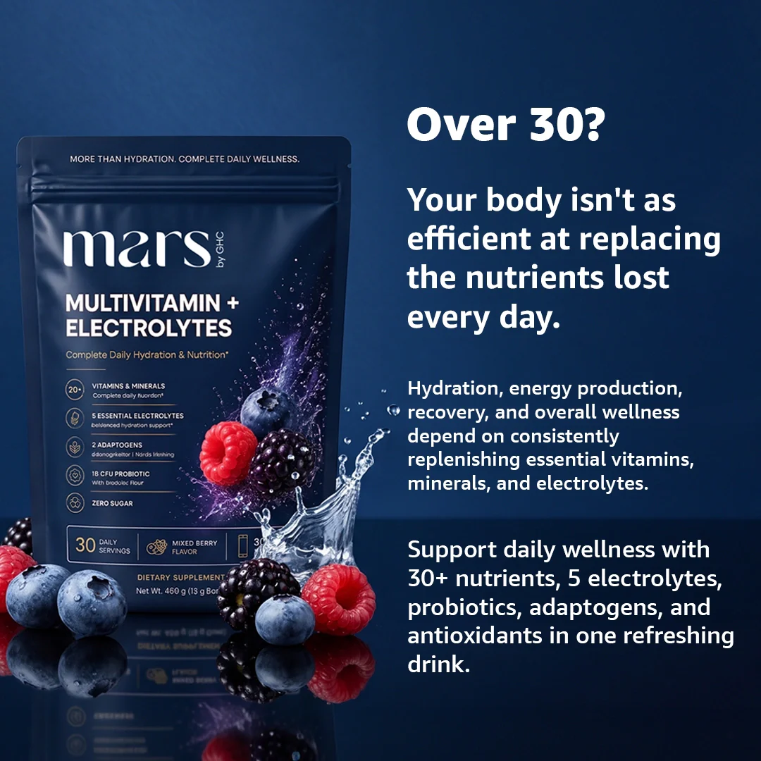 Mars Multivitamin Electrolytes Powder with Vitamins, Minerals, Adaptogens, Probiotics & Electrolytes | Mixed Berry Flavour - Daily Hydration, Energy, Recovery & Whole Body Wellness | 30 Servings - Image 5