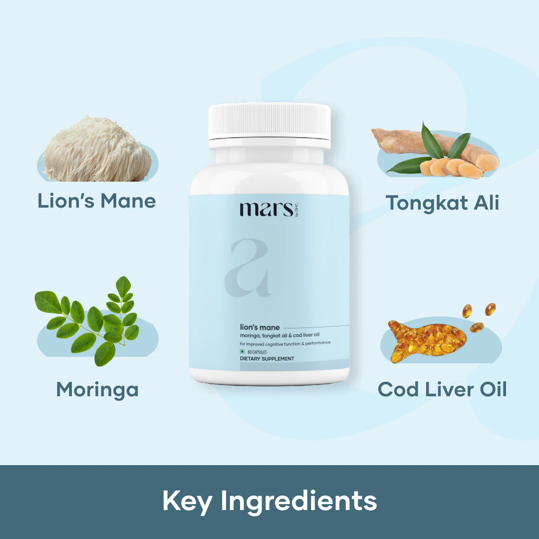 Mars Pure Lion's Mane Caps: Powered with Moringa, Tongkat Ali & Cod Liver Oil (60 N) - Image 2